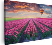 Artaza Canvas Schilderij Bloemenveld Met Roze Tulpen - Luchtballon - 90x60 - Foto Op Canvas - Canvas Print - Muurdecoratie