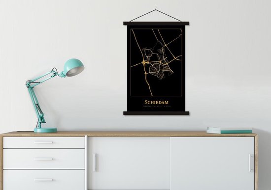 Porte-affiche avec affiche - Affiche scolaire - Carte - Schiedam - Or - Zwart - 60x90 cm - Lattes noires