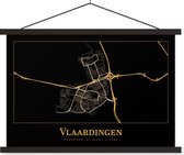 Posterhanger incl. Poster 60x40 cm - Schoolplaat - Kaart - Vlaardingen - Zwart - Goud - Textielposter - Zwarte latten