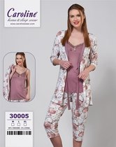 Caroline 3 Delige Capri Pyjamas Set Gebloemd Roze Hoge Kwaliteit Home&Sleep Wear Maat XL