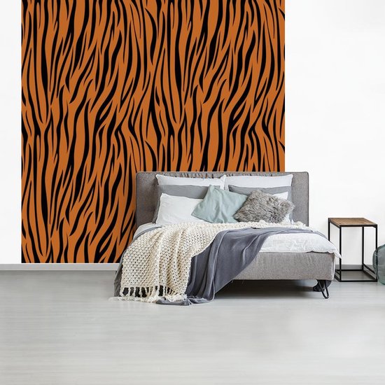 Papier peint - Papier peint photo murale Impression de tigre - Marron - Zwart - Largeur 220 cm x hauteur 220 cm