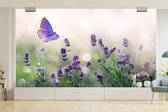 Behang - Fotobehang Bloemen - Vlinder - Lavendel - Zomer - Breedte 395 cm x hoogte 220 cm