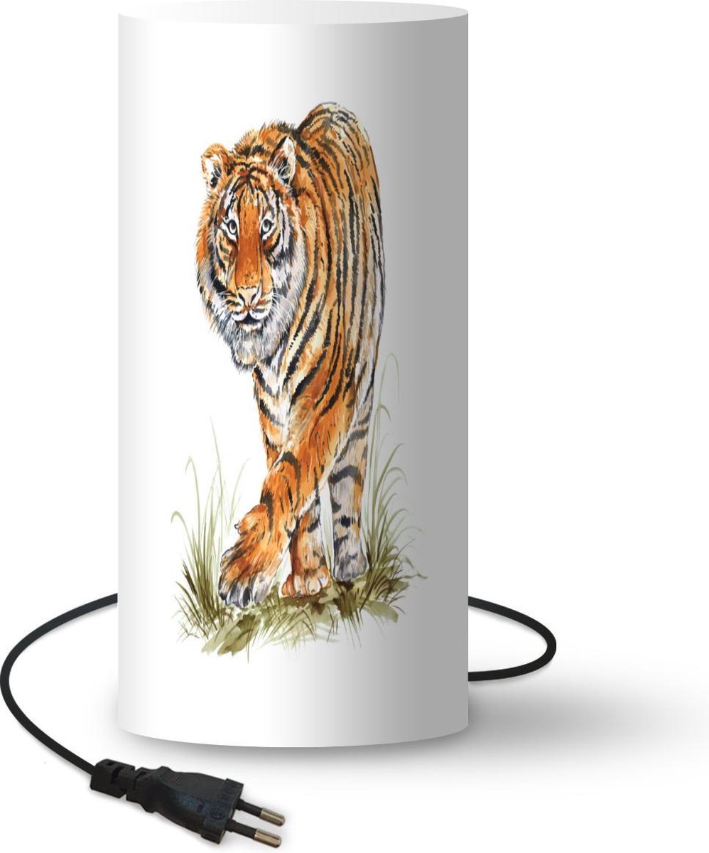 Lamp - Nachtlampje - Tafellamp slaapkamer - Tijger - Poten - Wit - 33 cm hoog - Ø15.9 cm - Inclusief LED lamp