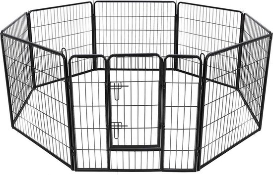 6-Delige Metalen Puppyren 80x80 Cm - Opvouwbaar Met Deur - Voor Binnen En Buiten - Zwart