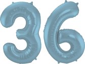 De Ballonnenkoning - Folieballon Cijfer 36 Blauw Pastel Metallic Mat - 86 cm