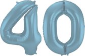 De Ballonnenkoning - Folieballon Cijfer 40 Blauw Pastel Metallic Mat - 86 cm