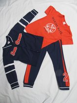 dirkje , jongens, jogging , 3 delig , t-shirt + gilet + broek , marine / oranje , 3 jaar 98