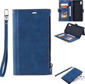 Side Zipper Back Card Horizontale Flip PU Lederen Case met Kaartsleuven & Portemonnee & Fotolijst & Lanyard Voor iPhone XR (Blauw)