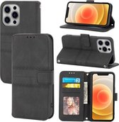 Reliëf gestreepte magnetische gesp PU + TPU horizontale flip lederen tas met houder & kaartsleuf & portemonnee & fotolijst & sling voor iPhone 12 Pro (zwart)