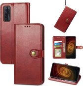 Voor ZTE Axon 20 5G Effen Kleur Lederen Gesp Telefoon Case met Lanyard & Fotolijst & Kaartsleuf & Portemonnee & Stand Functie (Rood)