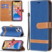 Kleuraanpassing Denim Textuur Horizontale Flip Leren Hoes Met Houder & Kaartsleuven & Portemonnee & Lanyard Voor iPhone 13 Pro Max (Koningsblauw)