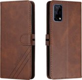 Voor Realme 7 5G Stiksels Stijl 2-Kleur Koe Textuur Horizontale Flip PU Lederen Case met Houder & Kaartsleuf & Lanyard (Bruin)