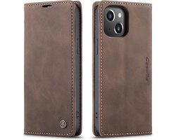 CaseMe Luxe bookcase geschikt voor Apple iPhone 13 - bruin - hoesje met ruimte voor pasjes - luxe design