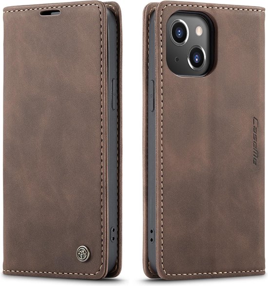 CaseMe Luxe bookcase geschikt voor Apple iPhone 13 - bruin - hoesje met ruimte voor pasjes - luxe design