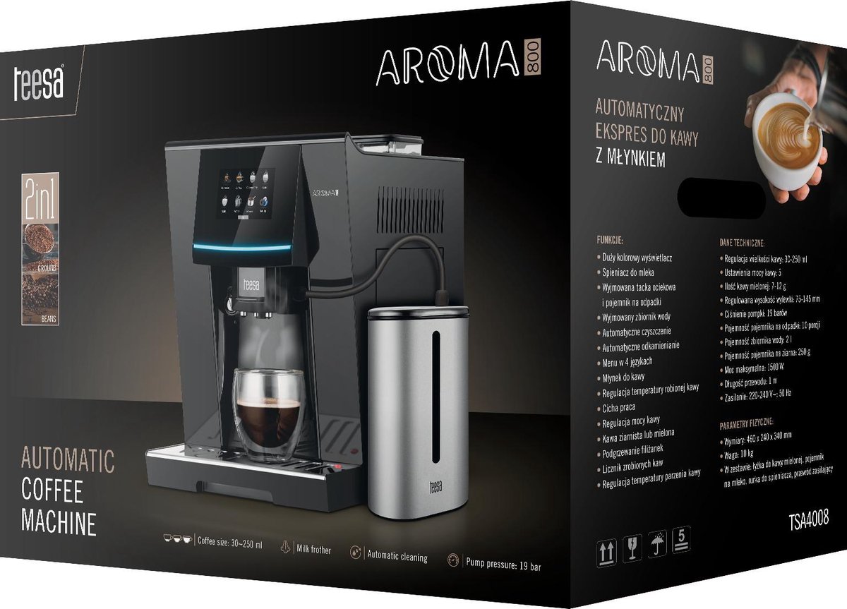 Teesa TSA4008 - Volautomatische espressomachine AROMA 800, met melkreservoir, zwart — afbeelding 6