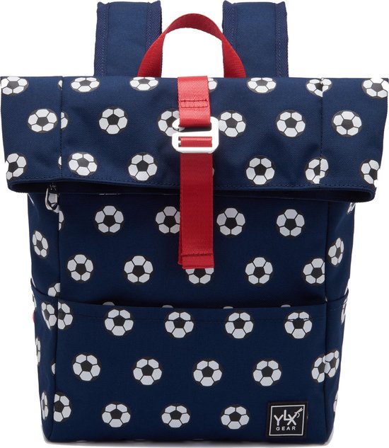 Foto: Ylx original rugzak voor kinderen marine blauw met voetballen gemaakt van gerecyclede plastic flessen eco vriendelijk rugzak schooltas jongen basisschool sport