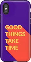 Apple iPhone XS Max Telefoonhoesje - Extra Stevig Hoesje - 2 lagen bescherming - Met Quote - Good Things - Paars