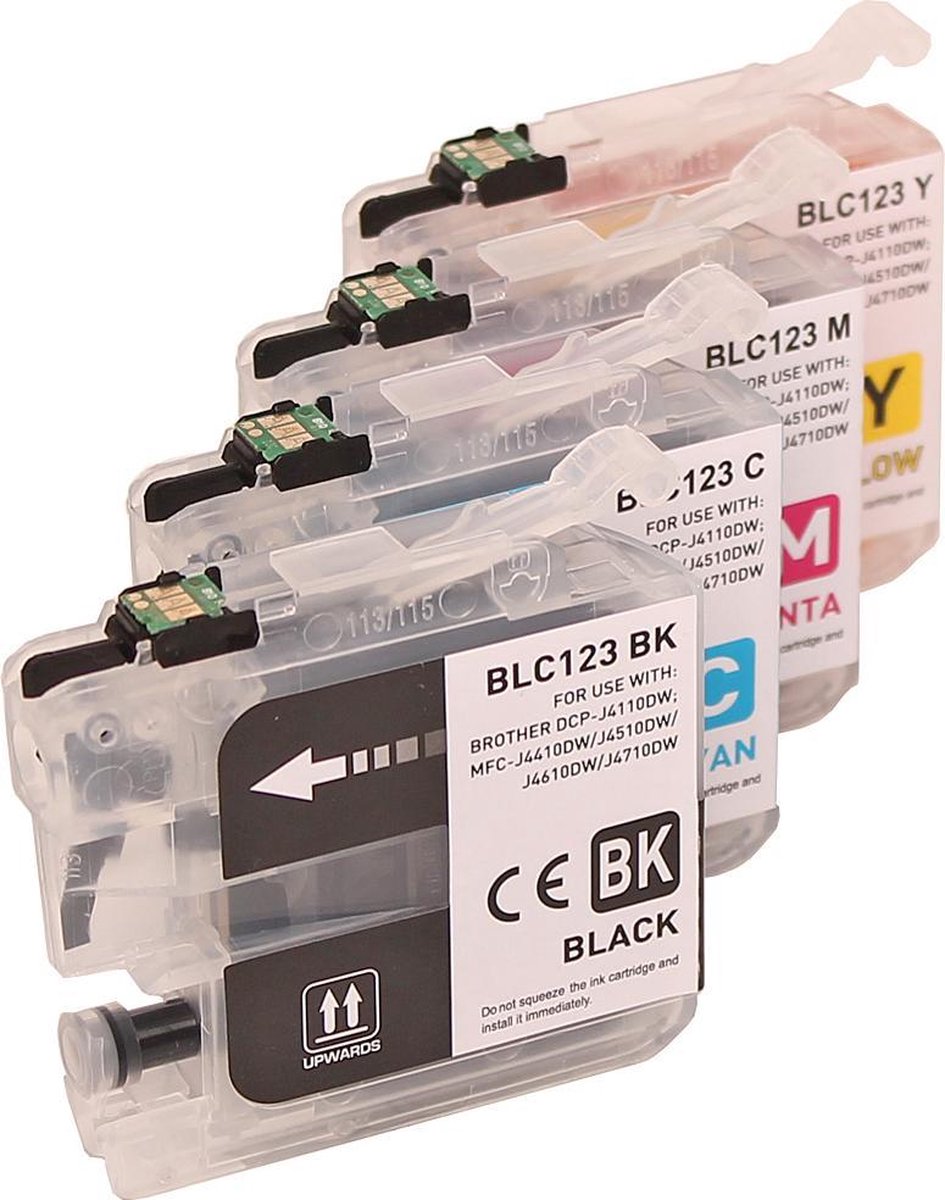 Set 4x ABC huismerk inkt cartridge geschikt voor Brother LC-121 LC-123XL voor DCP-J132W DCP-J152W DCP-J152WR DCP-J172W DCP-J4110DW DCP-J4110W DCP-J552DW DCP-J752DW MFC-J245 MFC-J285DW MFC-J4310DW