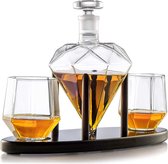 Whiskey Karaf - Met Twee Whiskey Glazen - Luxury Diamond - Cadeau voor Man & Vrouw / Kerst