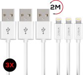 WISEQ Lightning USB Kabel - 2 Meter Oplaadkabel iPhone - 3 stuks