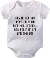Hospitrix Baby Rompertje met Tekst "Als ik het van papa en mama niet mag hebben… dan krijg ik het van oma wel" | 0-3 maanden | Korte Mouw | Cadeau voor Zwangerschap | Bekendmaking