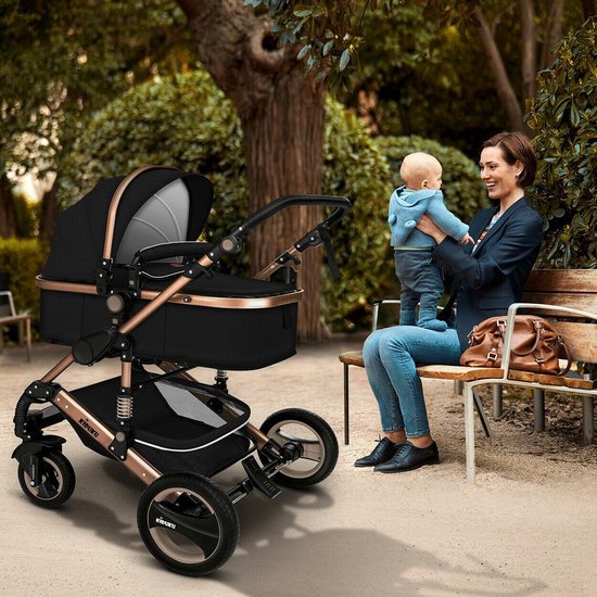 KIDUKU- 3 in 1 combi-kinderwagen- zwart/goud- buggy incl. autostoeltje-regenhoes- inklapbaar van KIDUKU — afbeelding 4