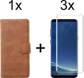 Samsung S9 Plus Hoesje - Samsung Galaxy S9 Plus hoesje bookcase bruin wallet case portemonnee hoes cover hoesjes - Full Glue - 3x Samsung S9 Plus screenprotector
