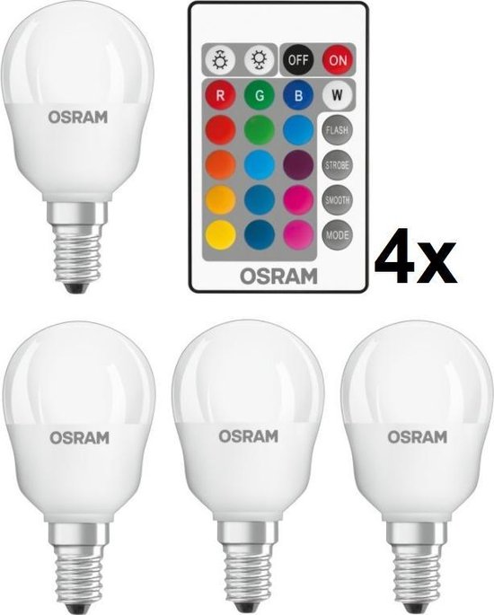 4 stuks Osram LED kogellamp E14 4.2W 250lm RGBW incl. afstandsbediening