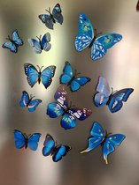 vlinder decoratie 12 stuk diverse maten Blauw