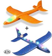 B-Joy LED zweef vliegtuig Speelgoedvoertuig - Foam Wegwerp Set 48 cm met verlichting Rood Blauw