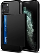 ShieldCase Kaarthouder case met slide geschikt voor Apple iPhone 11 Pro Max hoesje - Hardcover hoesje met ruimte voor pasjes - Extra sterke bescherming - Kwalitatieve backcover - zwart + screenprotector (Tempered Glass)