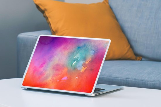 Sticker pour ordinateur portable - 13,3 pouces - Oeuvre abstraite faite d'aquarelle et d'orange avec des couleurs roses et bleues