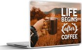 Laptop sticker - 10.1 inch - Koffie - Quotes - Spreuken - Life begins after coffee - 25x18cm - Laptopstickers - Laptop skin - Cover