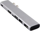 6 in 1 adapter voor  macbook - 2x USB 3.0; SD; MicroSD; USB-C; HDMI - zilver