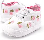 Meisje Schoenen Wit met Bloemen Geborduurde - Prewalker - Wandelschoenen - 0-6 maanden