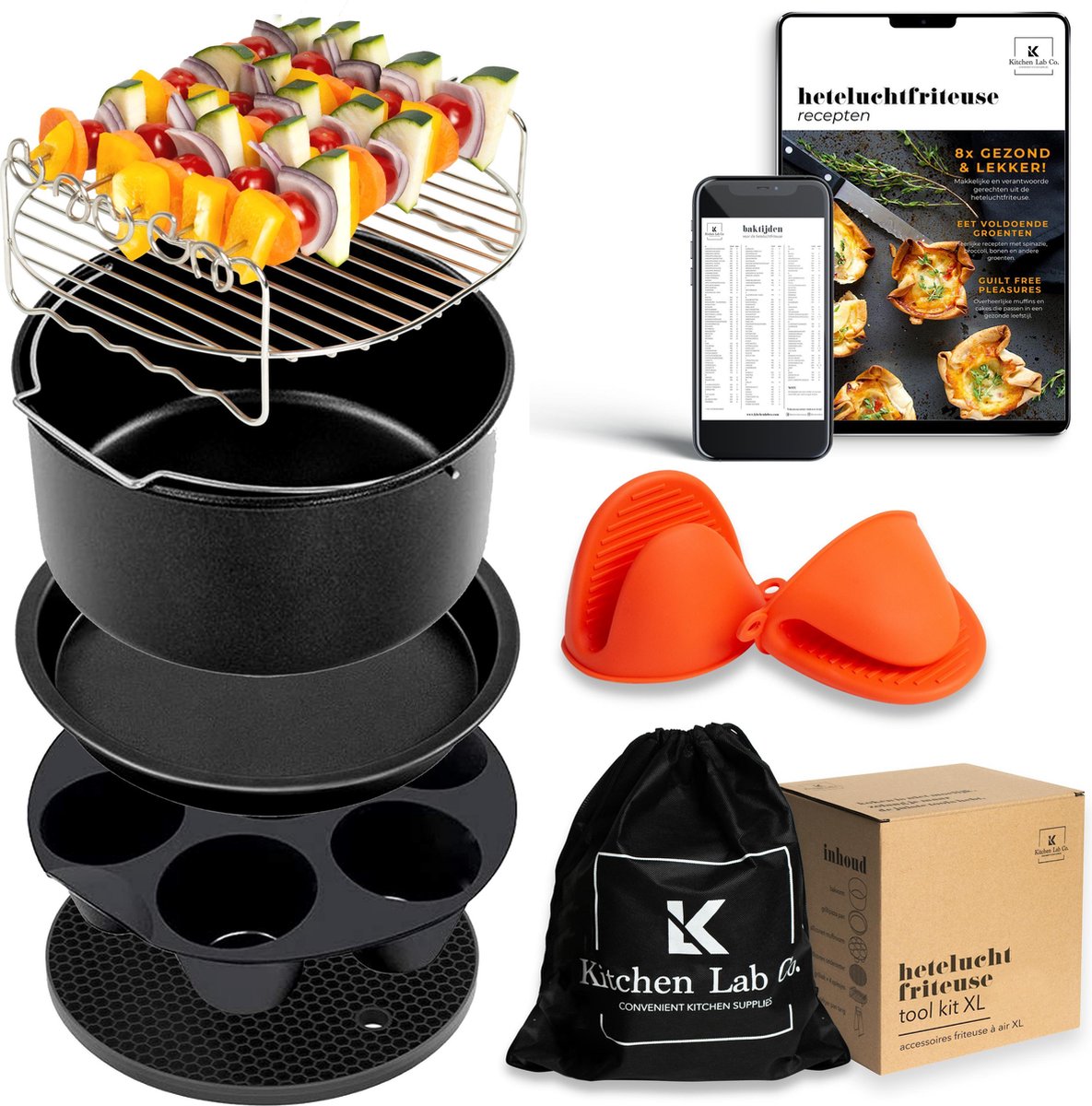 Heteluchtfriteuse XL Accesoires Set ø20,5cm incl. Airfryer recepten E