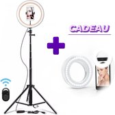 Mogi Products-LED Ringlamp met statief (verstelbaar) Incl Telefoonhouder En Bluetooth Afstandsbediening - 30 cm - Selfie Ring Light CASE GRATIS BIJGELEVERD-USB -Make-up light-