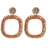 Biba oorbellen | Crystal | Vierkent | Bruin en goud