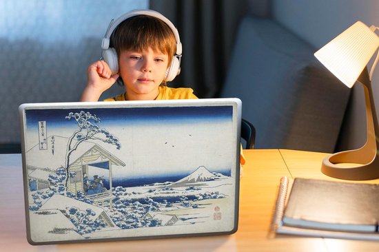 Sticker pour ordinateur portable - 15,6 pouces - Matin enneigé à Koishikawa - Peinture de Katsushika Hokusai