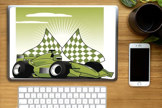 Autocollant pour ordinateur portable - 15,6 pouces - Une voiture de course de Formule 1 verte dans une illustration - 36x27,5cm - Autocollants pour ordinateur portable - Skin pour ordinateur portable - Housse