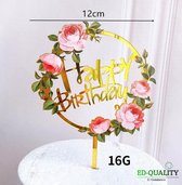 Cake Topper happy birthday Bloemen - verjaardag taartdecoratie - taart topper - taart versiering