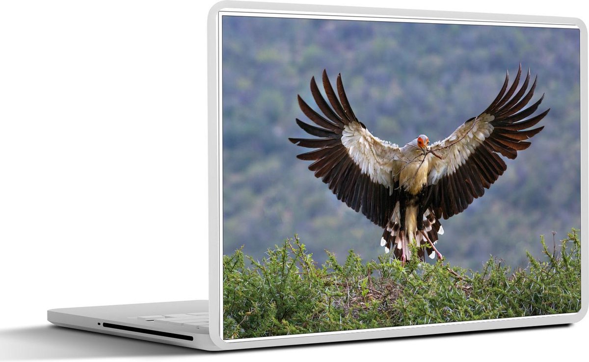 Afbeelding van product SleevesAndCases  Laptop sticker - 14 inch - Secretarisvogel met nestmateriaal in zijn snavel