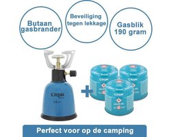 Compact en Lichtgewicht 1-Pits Camping Gasbrander met 3 gasblikken | Kookbrander | Campingkooktoestel | Campingkookgerei | Kooktoestel voor Gasfles | Kamperen | Outdoor gasblik