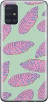 Samsung Galaxy A51 Telefoonhoesje - Transparant Siliconenhoesje - Flexibel - Met Plantenprint - Tropische Blaadjes - Lichtgroen