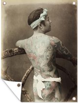 Tuin decoratie Samurai - Tattoo - Vintage - Japan - 30x40 cm - Tuindoek - Buitenposter