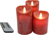 Peha Kaarsen met Led verlichting - wax rood - afstandsbediening - set van 3