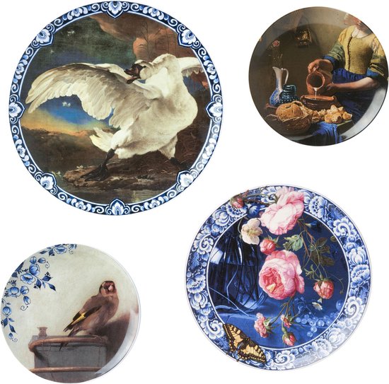 Heinen Delft Bleu | Plaques murales Vermeer mix 1 | lot de 4 pièces