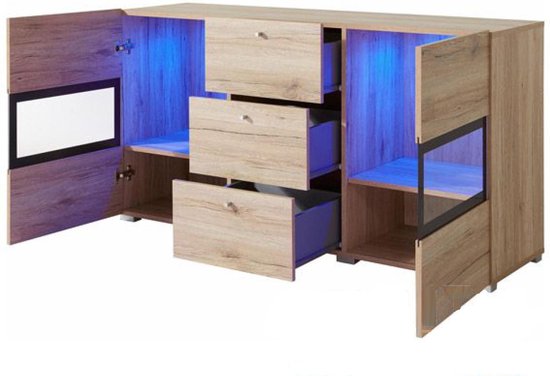 Commode Babel, Sanremo Eik, Dressoir met 2 deuren en 3 ladesn, zonder led