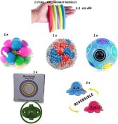 Fidget Toys PAKKET 7 STUKS TOPPERS / Glow in Dark ball / Mood octopus Sleutelhanger /  2 stuks XXL Monkey Noodles / Dna Ball / Spiky DNA Ball / HANDRING