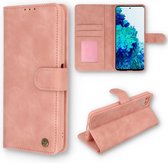 Samsung Galaxy S21 FE Casemania Hoesje Pale Pink - Luxe Portemonnee Book Case - Kaarthouder & Magneetlipje